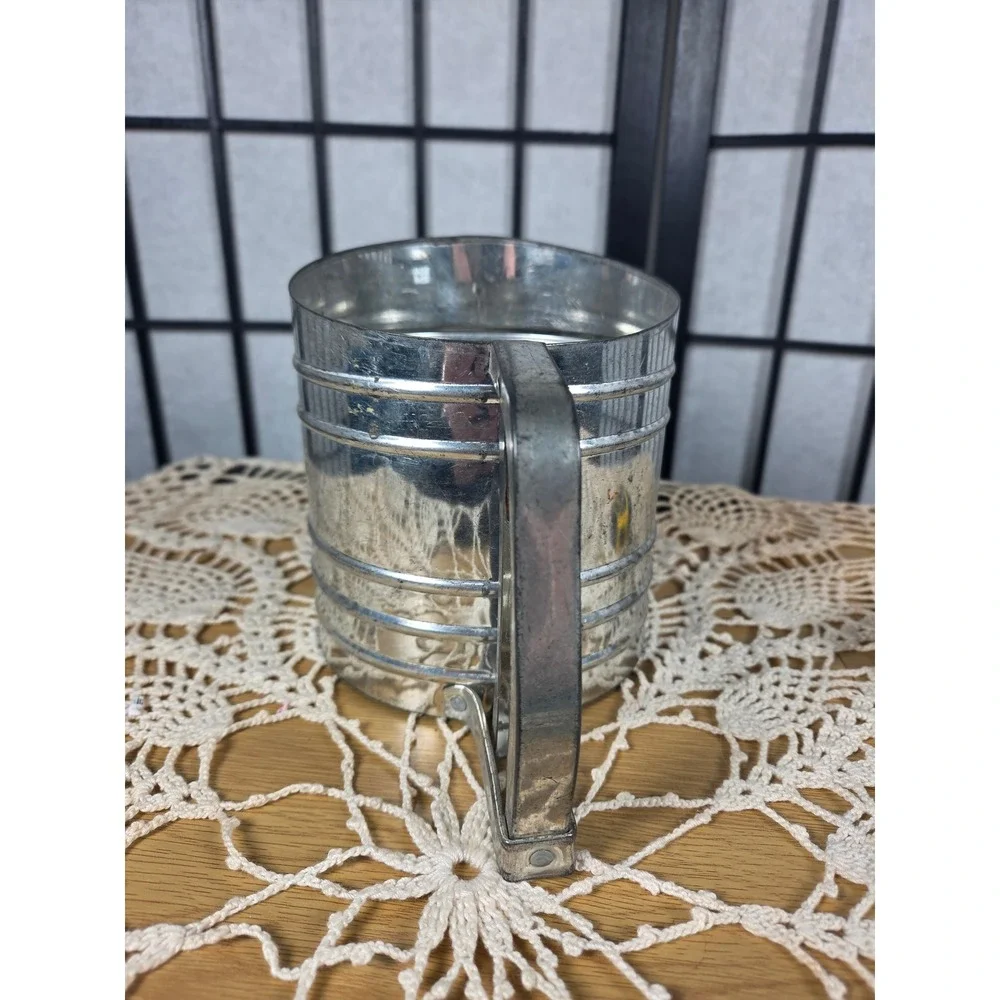 Vintage Foley Sift-Chine Triple Screen Flour Sifter Galvanized Metal Farmhouse
